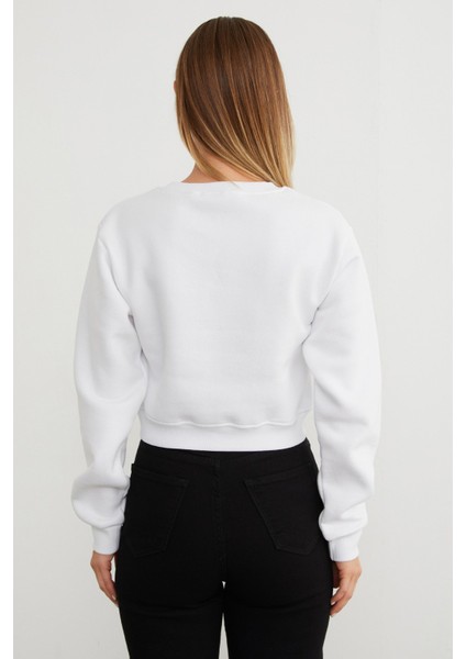 3 Iplik California Yazı Baskılı Crop Sweatshirt indirimleri