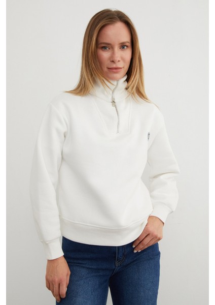 3 Iplik Kalp Nakışlı Yarım Fermuarlı Sweatshirt fırsatları