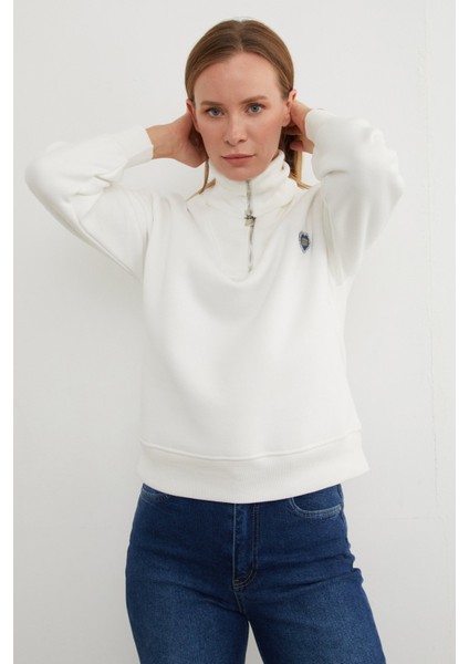 3 Iplik Kalp Nakışlı Yarım Fermuarlı Sweatshirt indirimleri