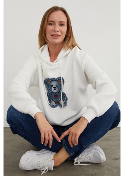 3 Iplik Ayıcık Nakışlı Oversize Kapüşonlu Sweatshirt fiyatları