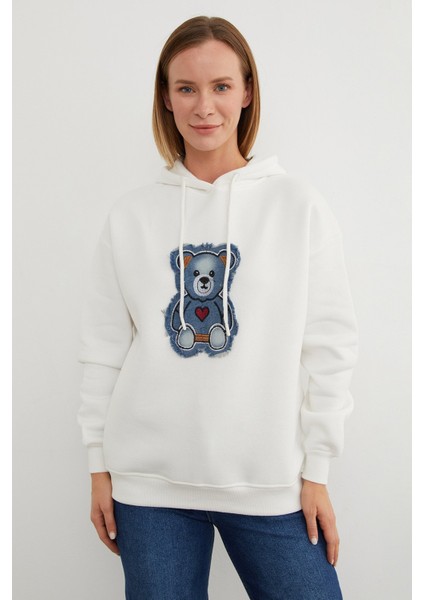 3 Iplik Ayıcık Nakışlı Oversize Kapüşonlu Sweatshirt modelleri