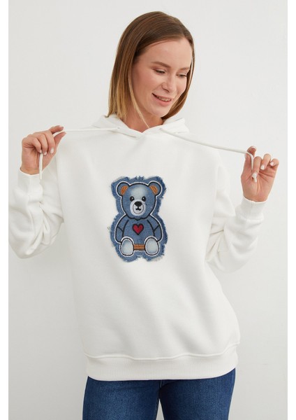 3 Iplik Ayıcık Nakışlı Oversize Kapüşonlu Sweatshirt fırsatları