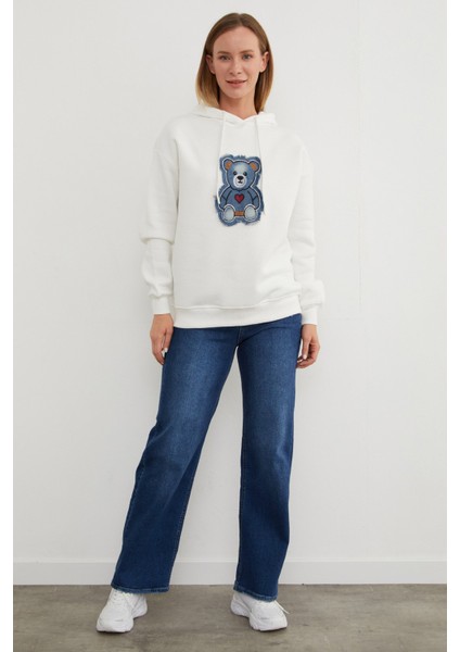3 Iplik Ayıcık Nakışlı Oversize Kapüşonlu Sweatshirt indirimleri