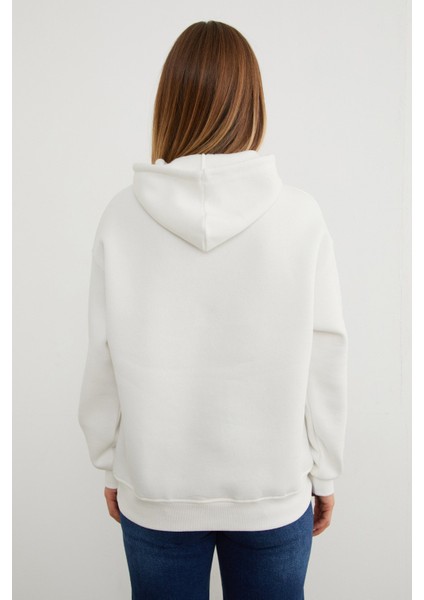 3 Iplik Ayıcık Nakışlı Oversize Kapüşonlu Sweatshirt