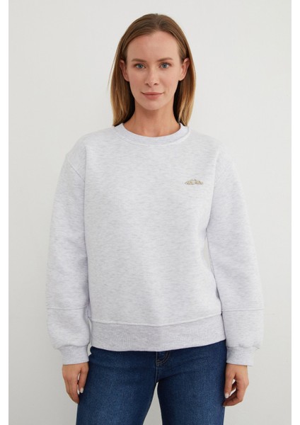 3 Iplik Metal Aksesuarlı Bisiklet Yaka Sweatshirt