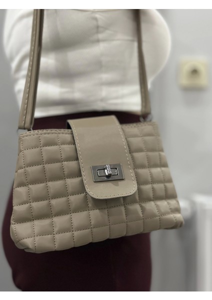 Kapaklı Kapitone Vizon Cilt Çanta