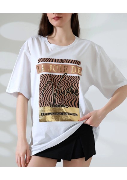 Varak Çizgili Oversize Tişört