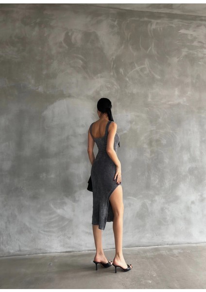 Kaşkorse Aşit Yıkamalı Yırtmaçlı Elbise modelleri