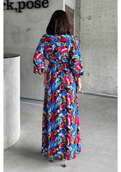 Dokuma Baskılı Yarasa Kol Elbise S8124 fiyatları