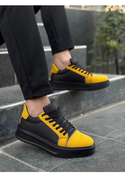 KB-X46 Kuback Siyah Sarı Yüksek Siyah Taban Günlük Spor Ayakkabı