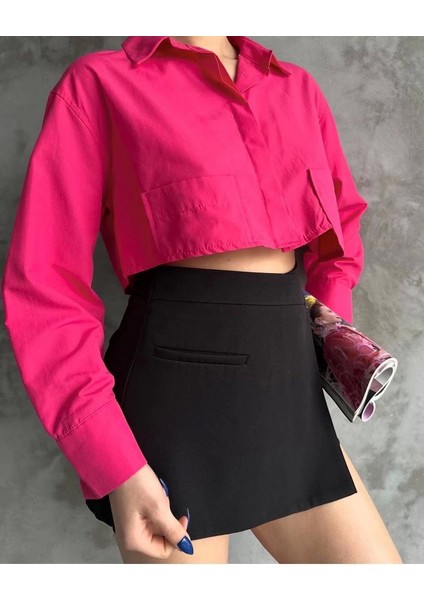 Poplin Crop Gömlek Fuşya S3060 fiyatları