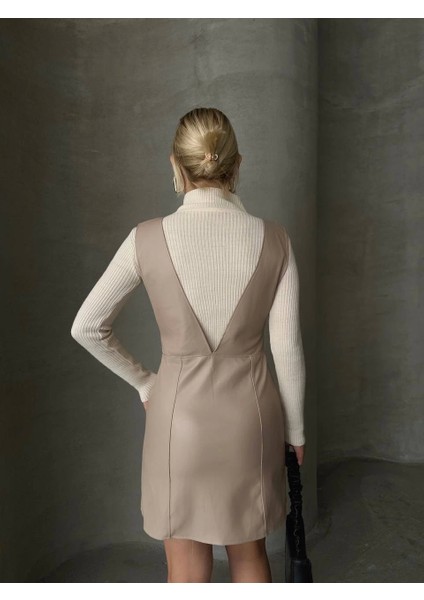 Deri Jile Elbise Bej W24796 fiyatları