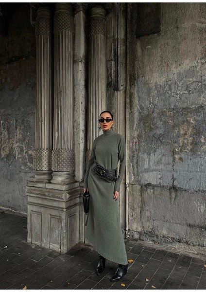 Boğazlı Kalın Bürümcük Uzun Elbise Yeşil fiyatları