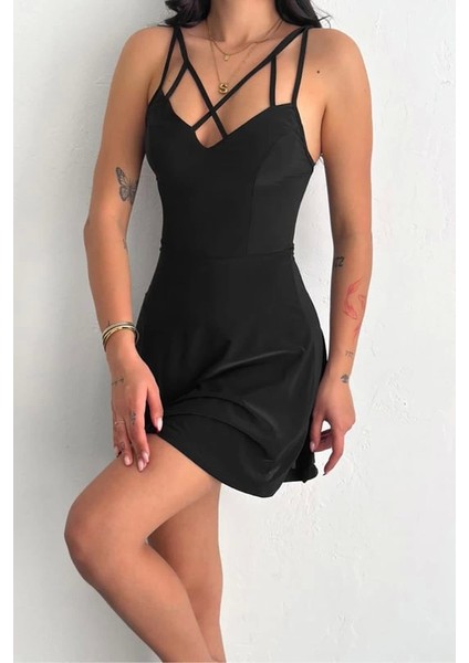 Ince Çift Askılı Mini Elbise