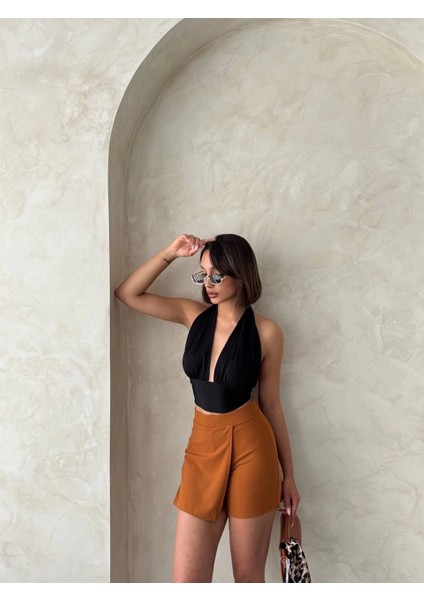 Kapaklı Şort Etek Camel S208