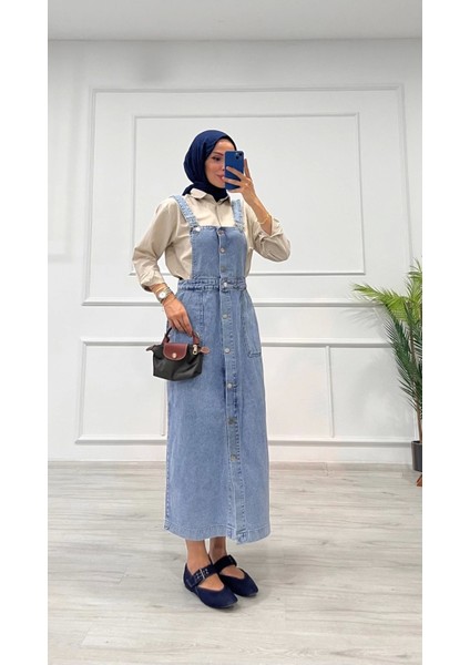 Etekli Salopet Enzim Süper Taş Yıkama Buz Mavi D 2521 modelleri