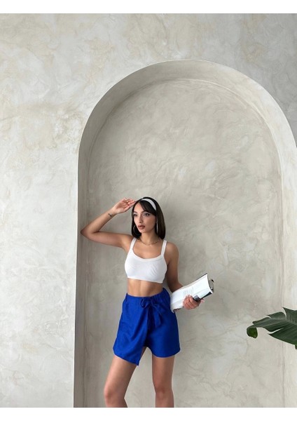 Fiyonklu Şort Etek Saks S255021 modelleri