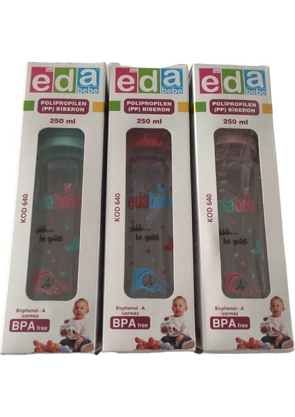Çok Renkli Bebek Biberon Seti 250ML 3'lü Paket
