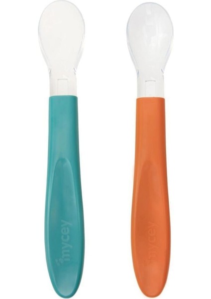 Renkli Silikon Uçlu Kaşık Seti, 2'li, Turuncu ve Yeşil Renk Seçenekleri