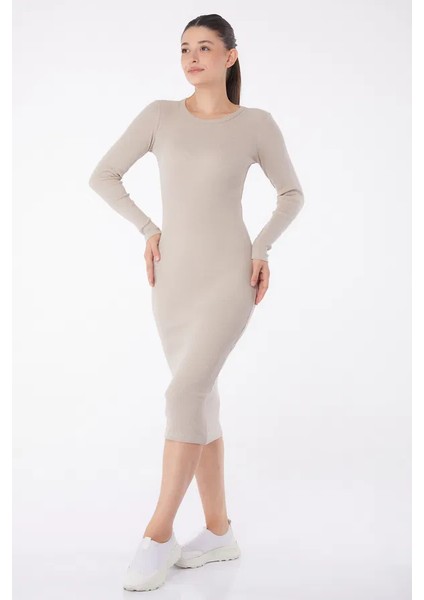 Düz Bisiklet Yaka Kadın Midi Elbise indirimleri