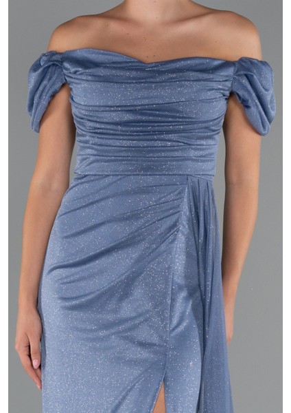 Kayık Yaka Bacak Dekolteli Uzun Simli Abiye ABU5250 modelleri