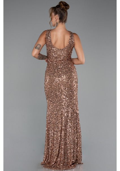 Kolsuz Yırtmaçlı Uzun Pullu Abiye Elbise ABU5281 fiyatları