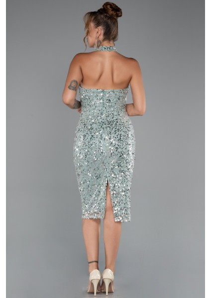 Halter Yaka Midi Taşlı Abiye Elbise ABK2437 fiyatları