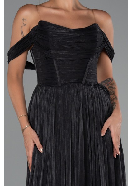 Kayık Yaka Ateş Pile Uzun Şifon Abiye ABU5283 modelleri