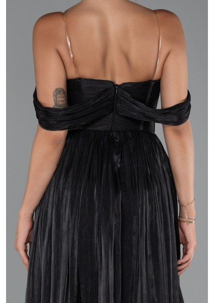 Kayık Yaka Ateş Pile Uzun Şifon Abiye ABU5283 fırsatları