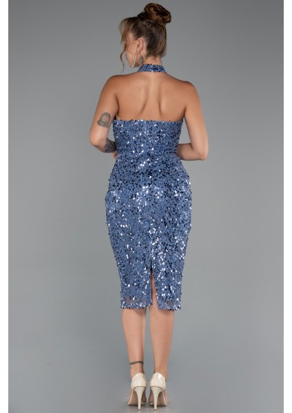 Halter Yaka Midi Taşlı Abiye Elbise ABK2437 fiyatları