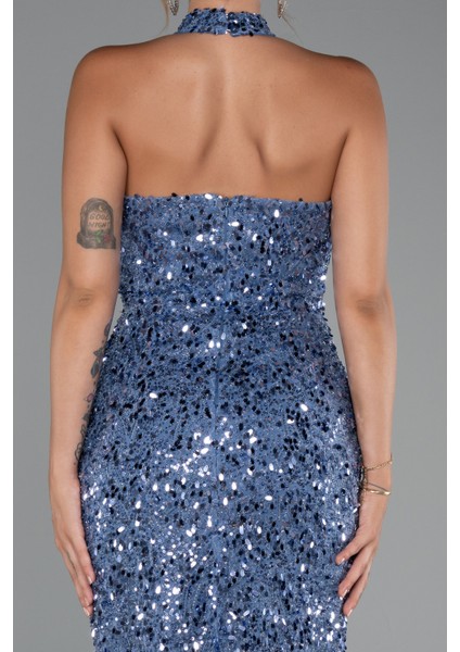 Halter Yaka Midi Taşlı Abiye Elbise ABK2437 fırsatları