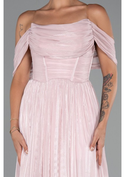 Kayık Yaka Ateş Pile Uzun Şifon Abiye ABU5283 modelleri