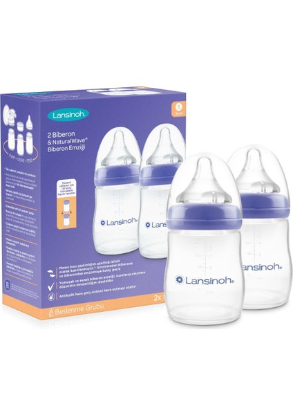 2'li 160 ml Biberon ve Naturalwave® Emzik, 1 Ay ve Üzeri, Şık Mor Renk