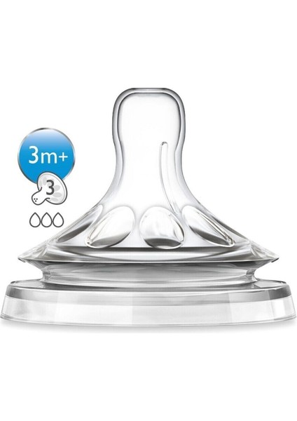 Şeffaf Biberon Emziği, 3 Uç, 3m+ ve 2'li Set, 3 Delikli, Doğal Kullanım Kolaylığı