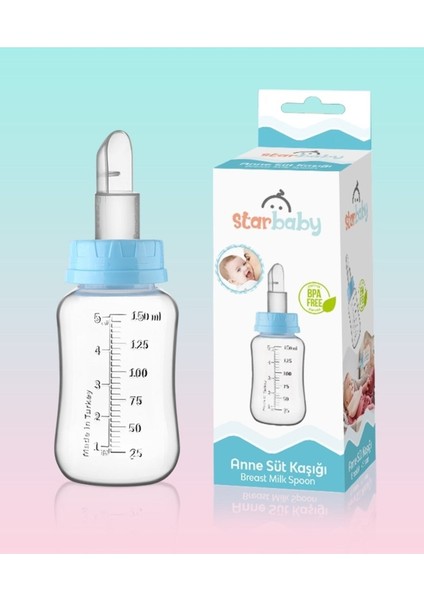 Yenidoğan Besleme Seti, Kaşıklı ve 150 ml Mavi Biberon Doğal ve Kolay Kullanım