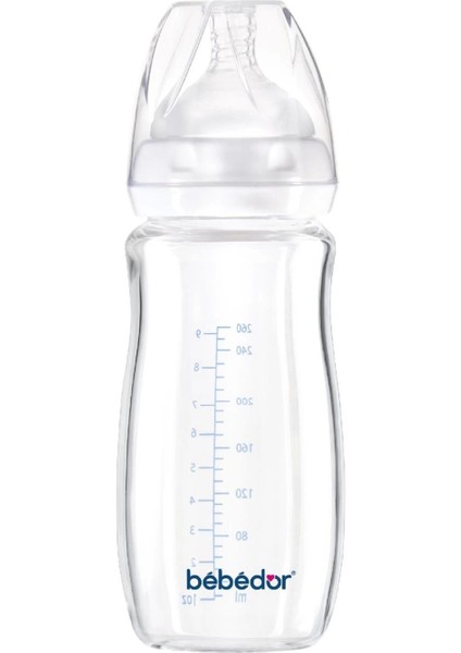 Geniş Ağızlı, Isıya Dayanıklı Cam Biberon 260ML, Şeffaf Tasarım