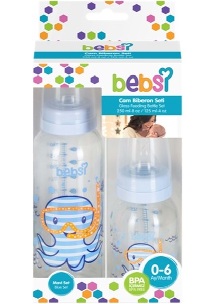 Bebsi Cam Biberon Seti 250ML ve 125ML, Mavi ve Pembe Renk Seçenekleri fiyatları