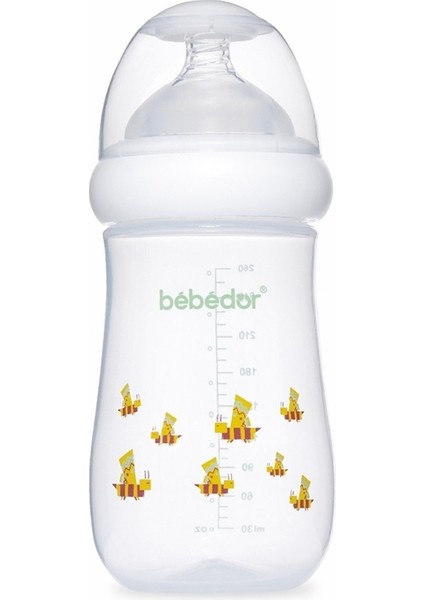 260ML Sarı Arı Biberon, Geniş Ağız, Orta Akış, Anti-Kolik, Silikon Emzik