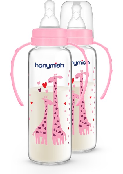 Şişe 240 Ml, Kulplu Cam Biberon, Pembe, Sağlıklı ve Dayanıklı Tasarım fiyatları