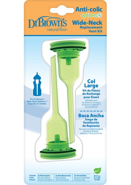 Geniş Ağızlı Biberon Yedek Hava Akış Kiti, 270 Ml, 2’li, Yeşil