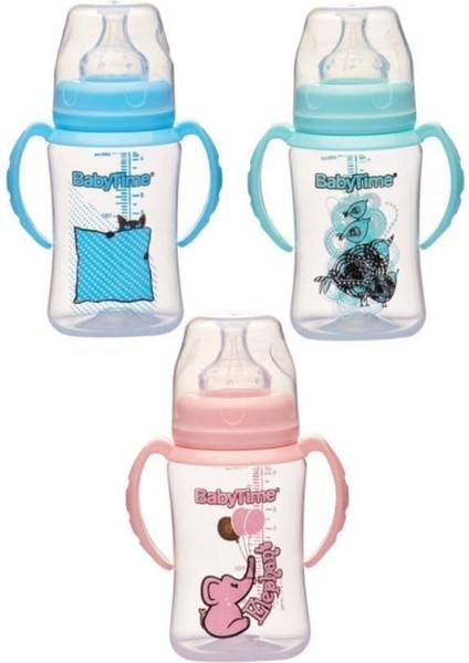 Pembe Silikon Uçlu Geniş Ağız Kulplu 150 ml Biberon, Sağlıklı ve Kullanışlıdır