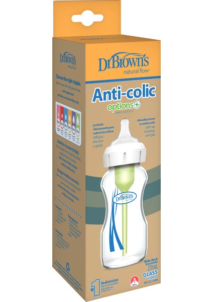 Geniş Ağız Cam Biberon, Antikolik, 270ML, Tekli Paket, Beyaz