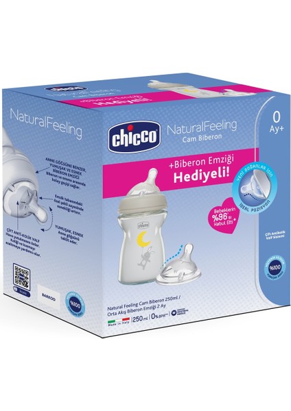 Şeffaf Cam Biberon, 0-2 Ay, 250ML, Emzik Dahil, Güvenli ve Sağlıklı Kullanım