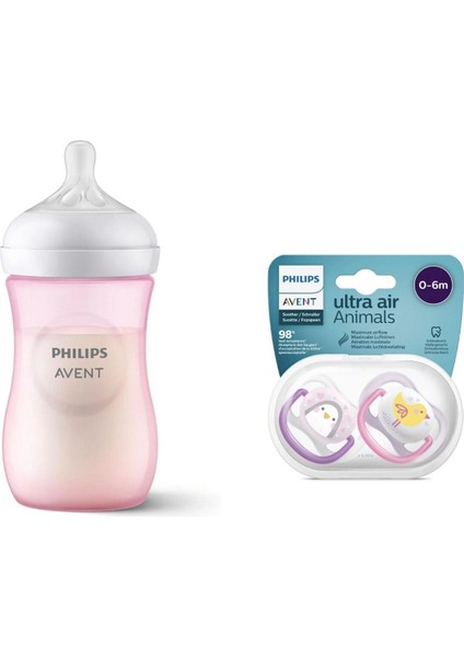 Bebek Seti: Ultra Hava Emzik 0-6 Ay ve Doğal Pp Biberon 260ML, Pembe Renkli