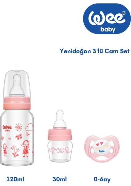 Mini Cam Biberon Seti, Isıya Dayanıklı ve Kelebek Emzikli, Pembe Renkli