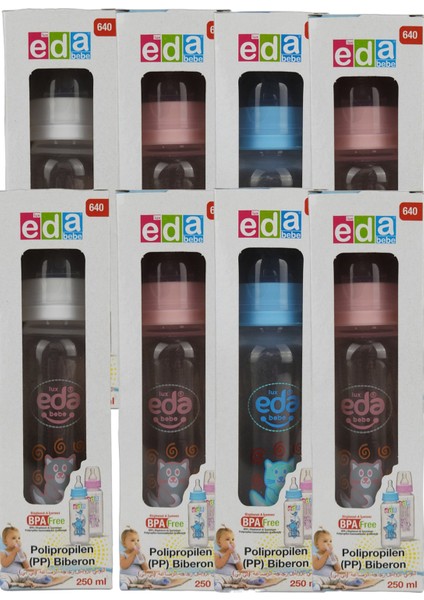 Bebek Biberon Seti 8'li 250 ml Karışık Renkler, Güvenli ve Kullanışlı Ikili Paket