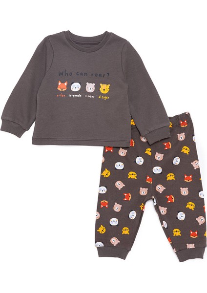 Erkek Bebek Pijama Takımı Bisiklet Yaka Uzun Kol Ribanalı Paça