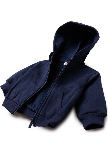 Erkek Bebek Kapüşonlu Hırka Fermuarlı Uzun Kol