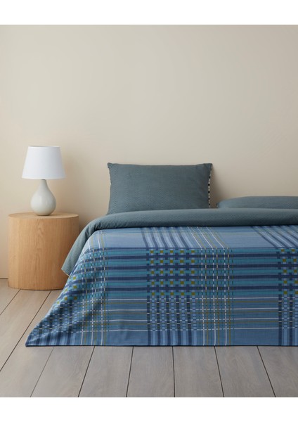 Textured Grid Kolay Ütülenir Tek Kişilik Nevresim Takımı 160X220 cm Lacivert