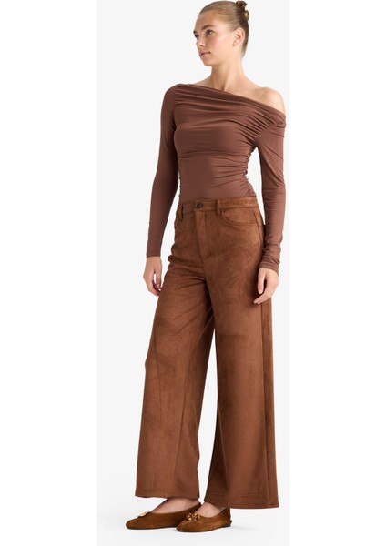 Straight Fit Fermuarlı Yüksek Bel Standart Boy Süet Pantolon E7234AX25AU modelleri